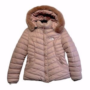 Pink Girls L North Face Grey Long  Puffer Coat